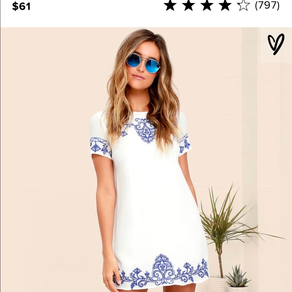 Lulu’s Blue & Ivory Embroidered Shift Dress